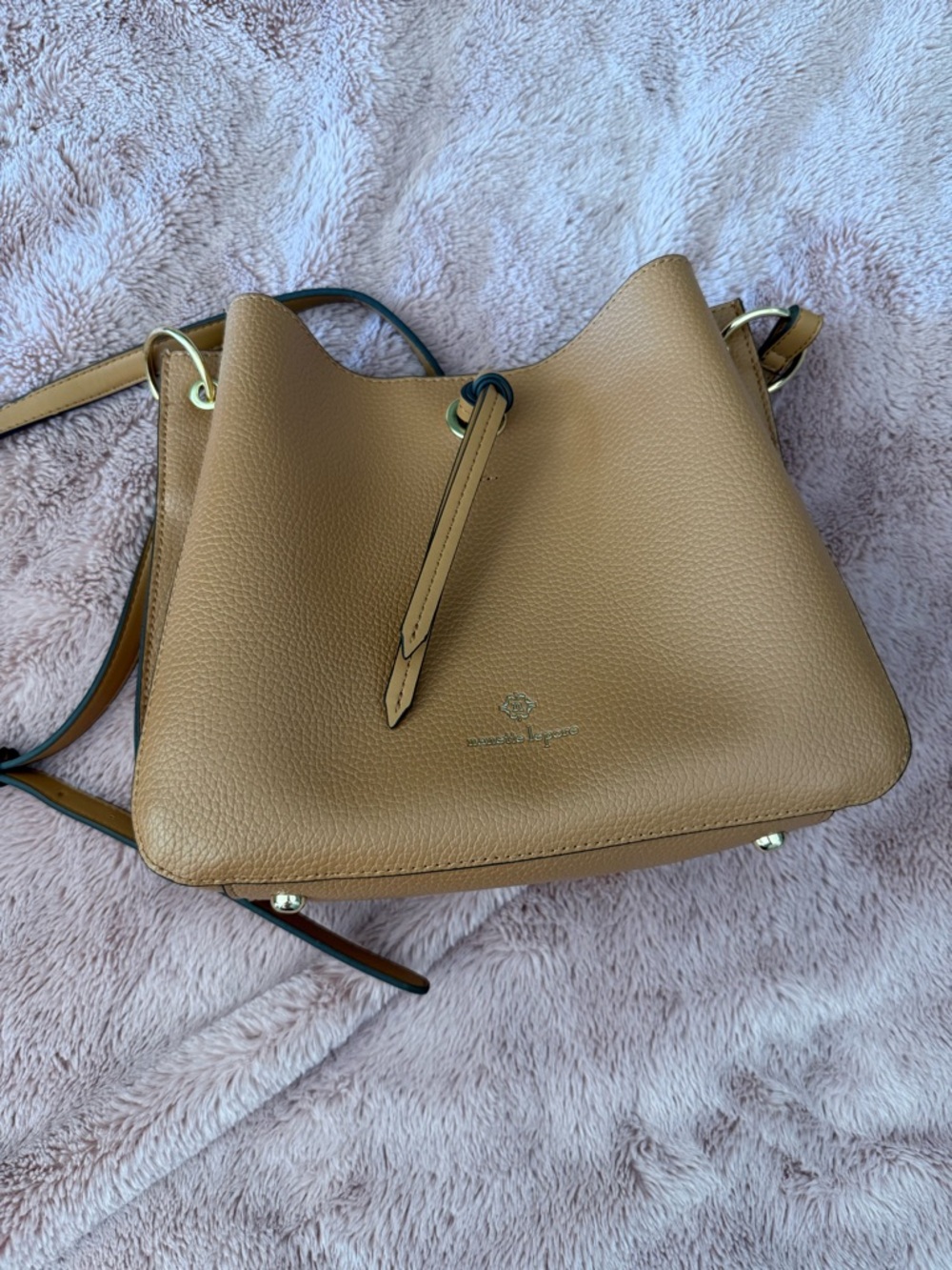 Nanette Lepore Pebbled Leather Tan Drawstring Shoulder Bag